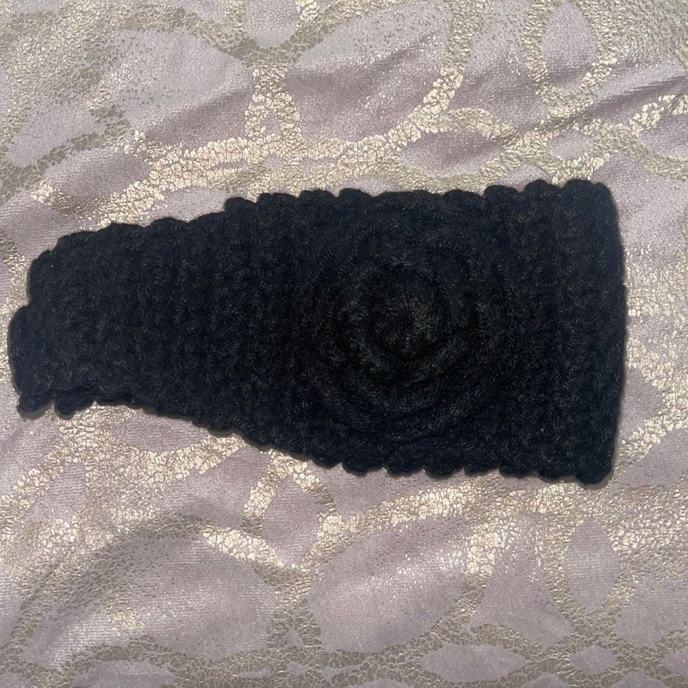 Black Knitted Flower Headband